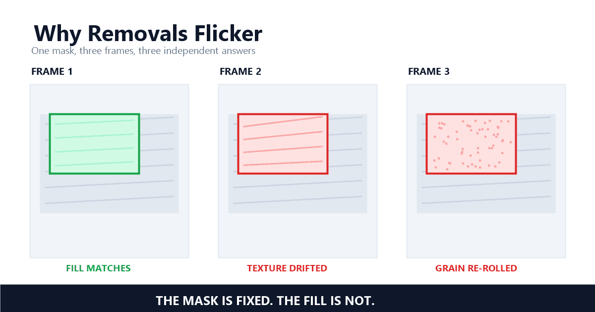 Why Video Watermark Removal Flickers: Temporal Consistency from Per-Frame Fill to DiT, and a 60-Second Test for Your Own Clips