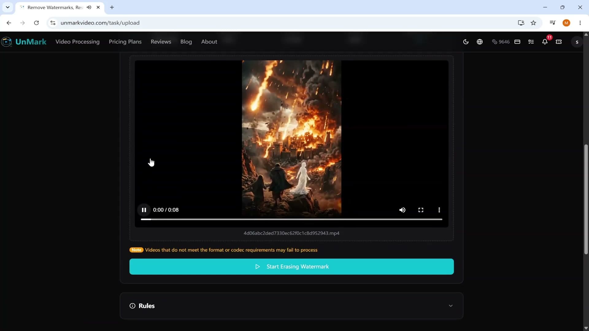 Google Veo source video with visible watermark before UnMark processing